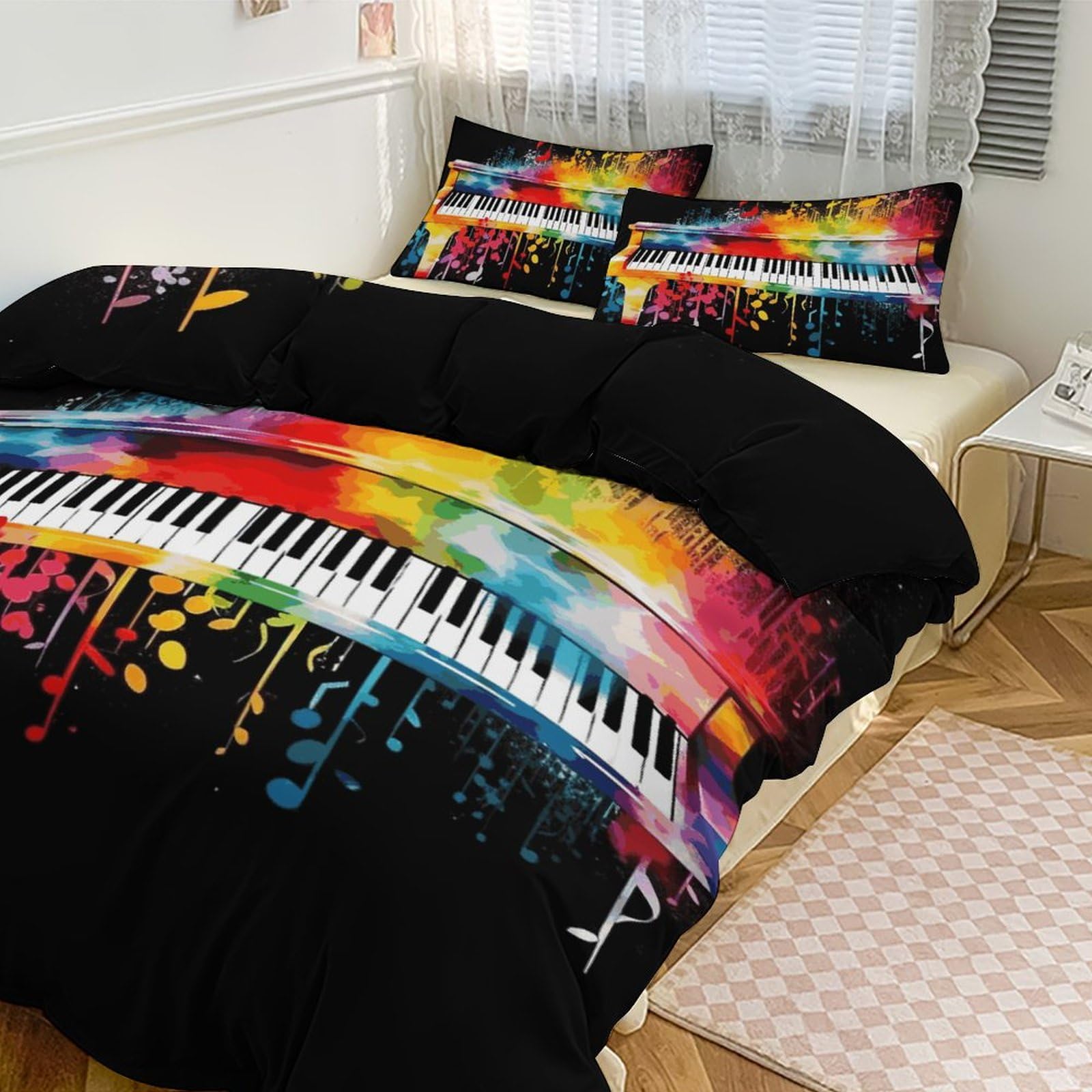 Housse de couette grand lit clavier de piano coloré pour des nuits harmonieuses