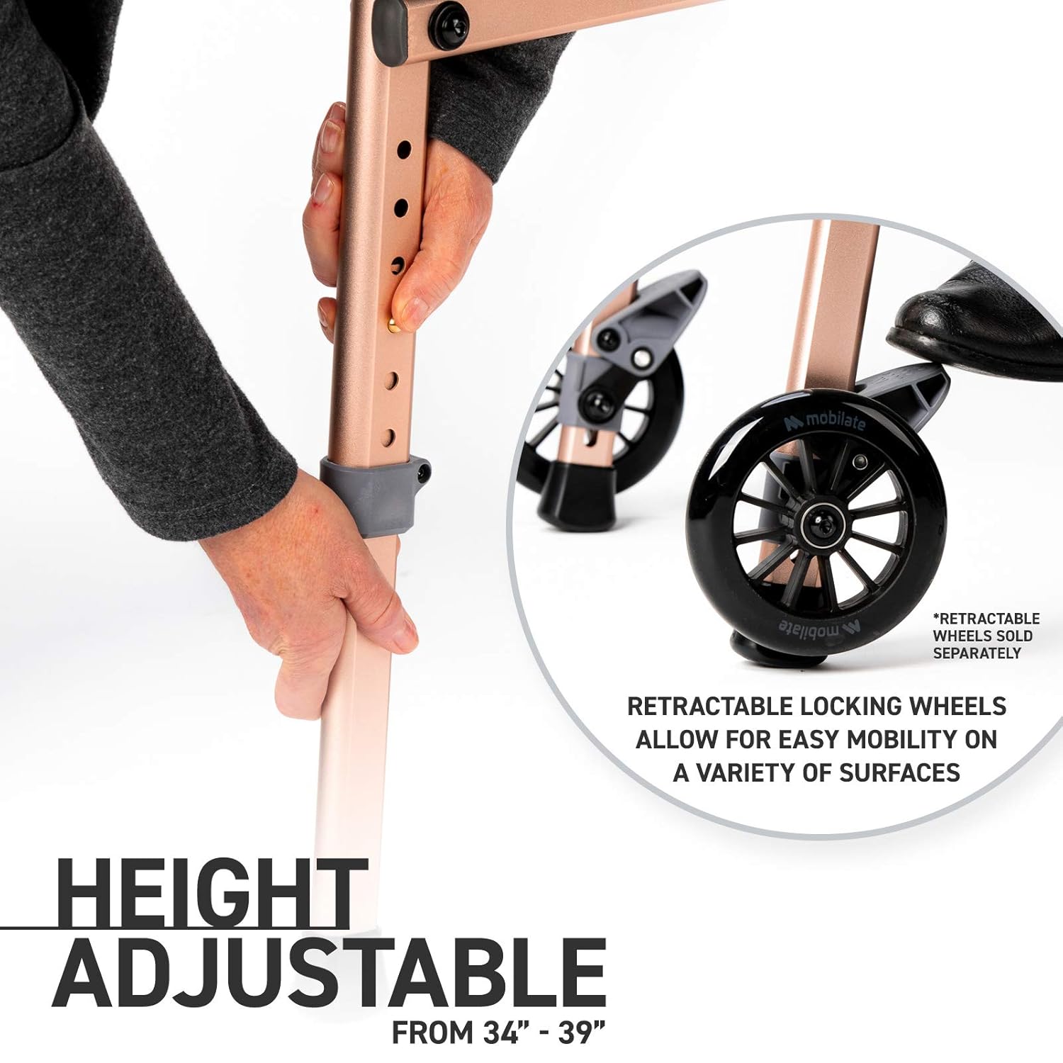 Roami Progressive Mobility Aid, Walker and Self-Adjusting Step Assist, For Going Up and Down Stairs, Ramps, and Steps, Folding and Adjustable, Rehabilitation Aid for Adults or Seniors, Rose Gold: Industrial & Scientific