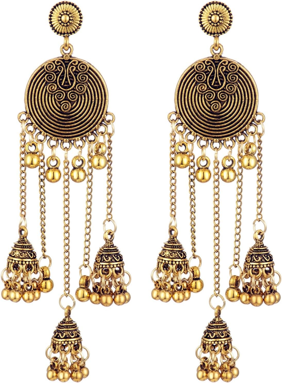 Indian Bell Jhumka Earrings for Women Vintage Statement Bells Chandelier Long Tassel Dangle Drop Earrings for Ethnic Style Gypsy Wedding Bridal Party Christmas Holiday Fashion Jewelry Accessories