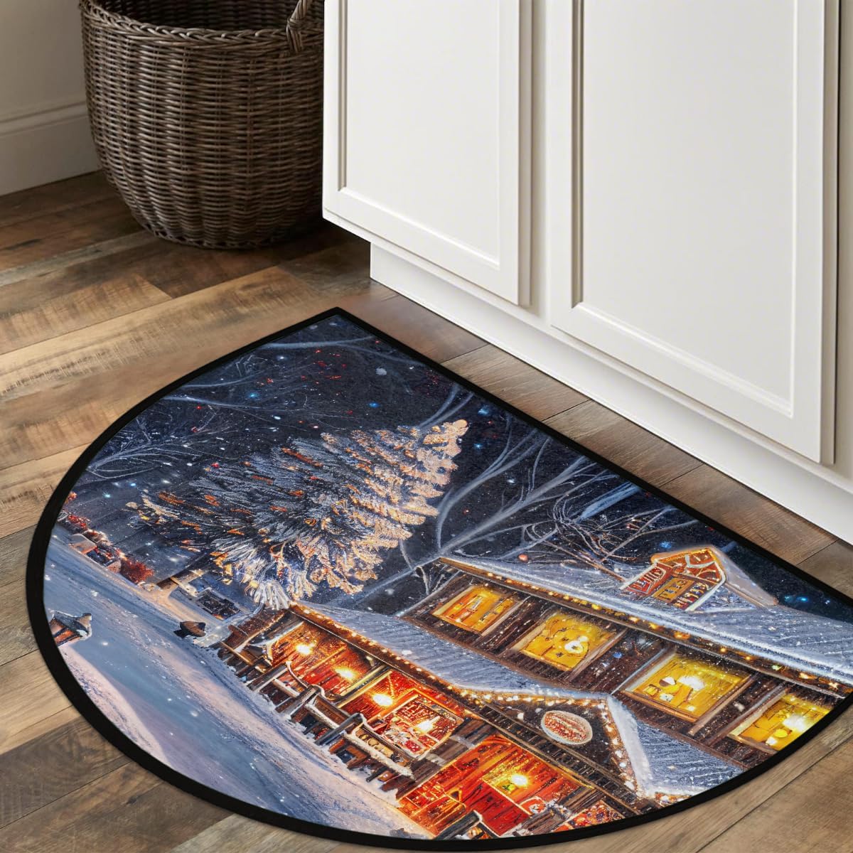 Half Round Door Mat House Christmas Window Non Slip Absorbent Semi Circle Area Rugs Washable Half Moon Floor Mats for Indoor Patio Kitchen Bathroom Entryway Fireplace Home Carpet Decor
