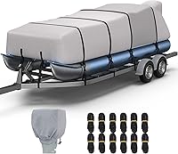 Vista 13 de RVMasking Cubierta para barco pontón con cubierta para motor, 1400D resistente reforzada en el medio, cubierta impermeable para barco de grado