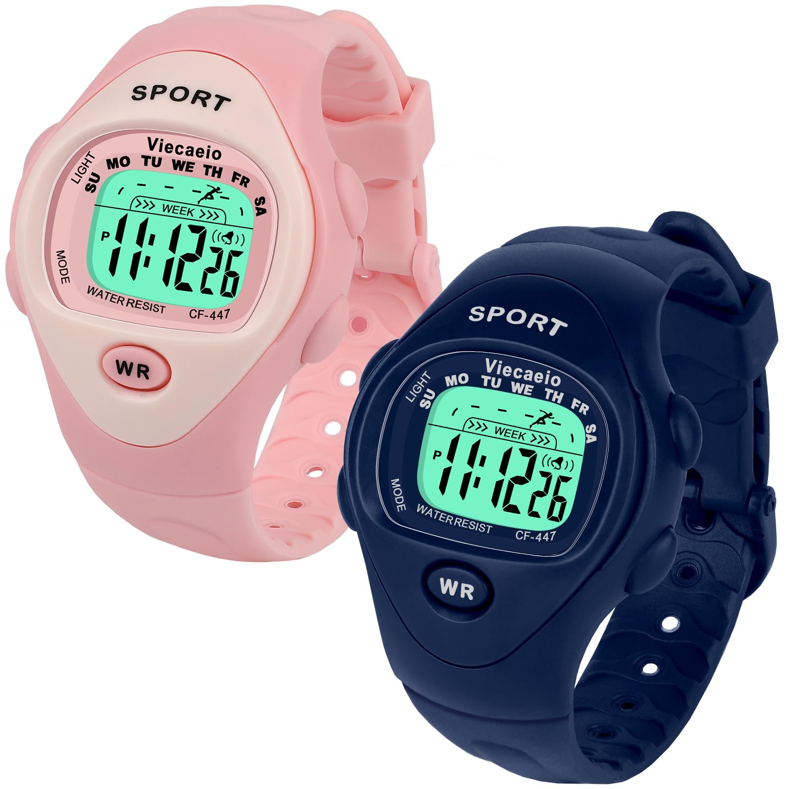 Kids Digital Watch for Boys Girls,2 Interchangeable Silicone Straps, 50M Waterproof &amp; Shockproof Sports Watch with 7-Color LED Backlight, Alarm, Stopwatch, Calendar (Ages 5-18) (Pink &amp; Blue)
