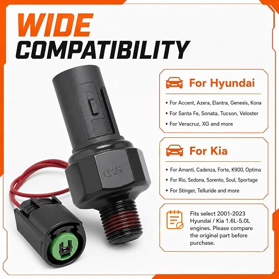 94750-37100 Engine Oil Pressure Switch Sensor with Connector Pigtail Harness, Oil Pressure Switch 9475037100 Compatible with Hyundai KIA