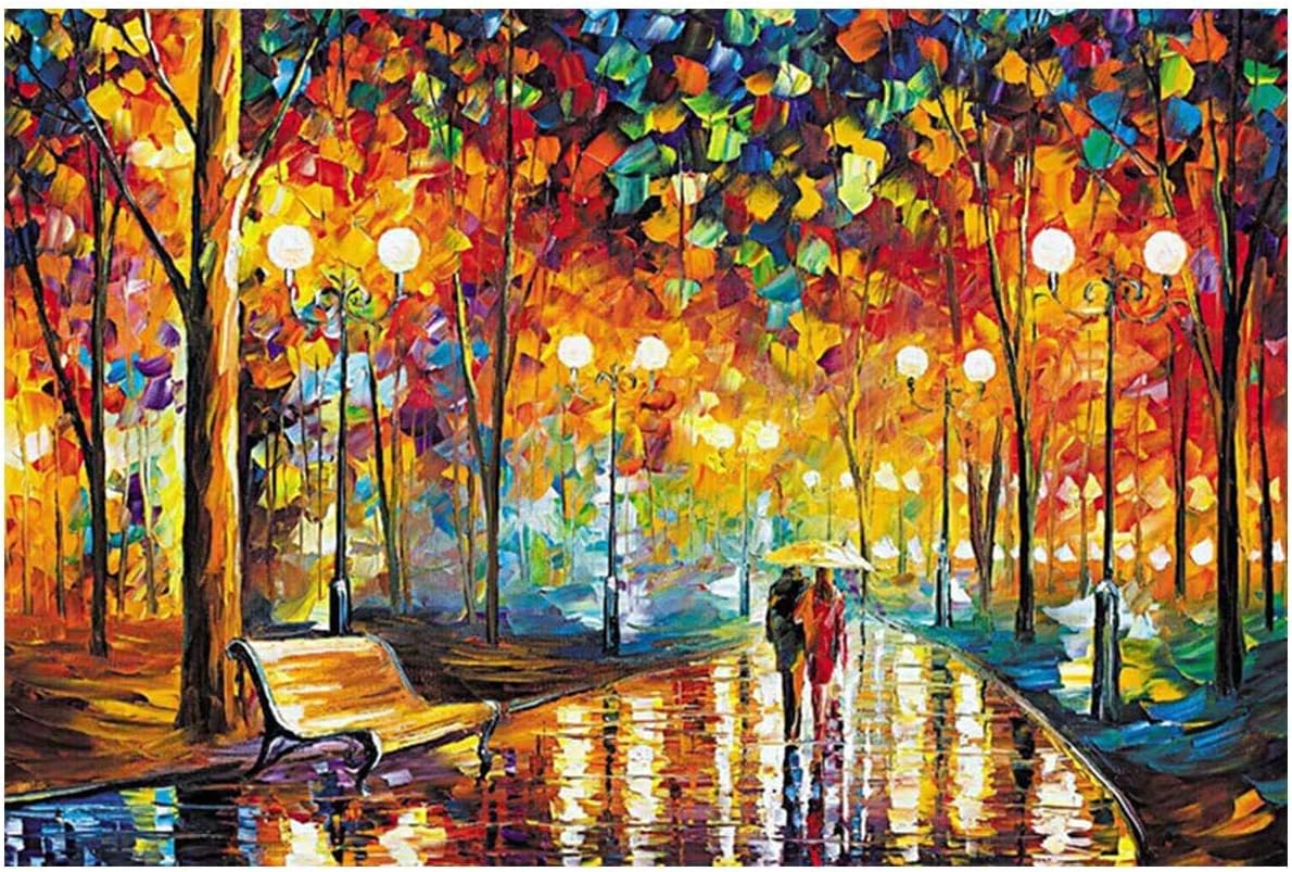 oenbopo Jigsaw Puzzles, 1000 Pieces Wooden Puzzles Rainy Night Walk Decompression Toy for Adults Kids DIY Home Decor