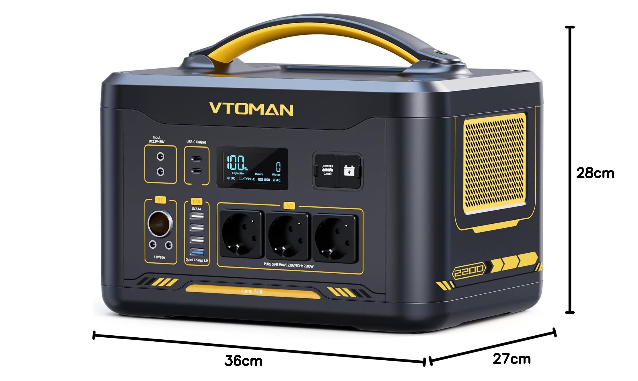 VTOMAN Jump 2200 Estación de Energía Portátil, 2200W 1548Wh Generador Solar con LFP Batería, 3 Salidas CC de y 3 CA de 2200W (Pico 4400W), Capacidad Ampliable a 3096Wh para Acampadas y Emergencias