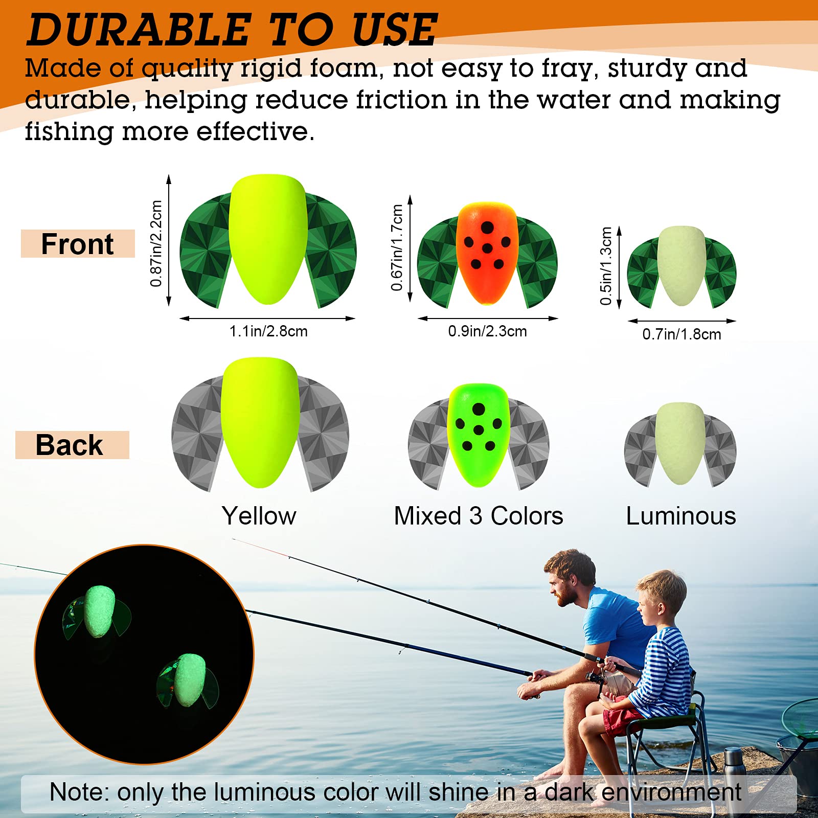 60 Pieces Foam Floats with Snell Floats Pompano Rigs Fishing Rig Floats Oval Spinner Rig Floats for Trout Catfish Walleye Bass (Fluorescent Green, Yellow, Mix Color)