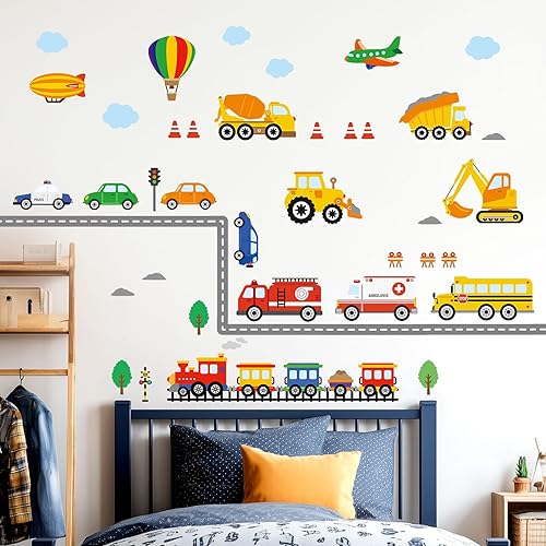 Miniatura 3 de DECOWALL DS-8047 Calcomanías de pared de transporte para niños, despegar y pegar, extraíble, cuarto de bebé, dormitorio, construcción, niños, niños,