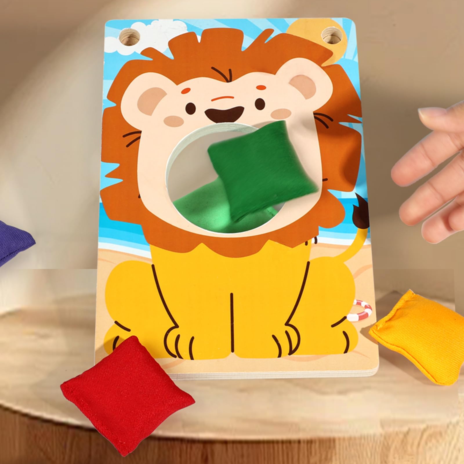 Jeu 2 en 1 Cornhole et Lancer d'anneaux en Bois, Lancer de Sacs, Jeu intérieur extérieur pour Enfants dès 3 Ans, Jouet Montessori pour fêtes familiales et Coordination Main-œil