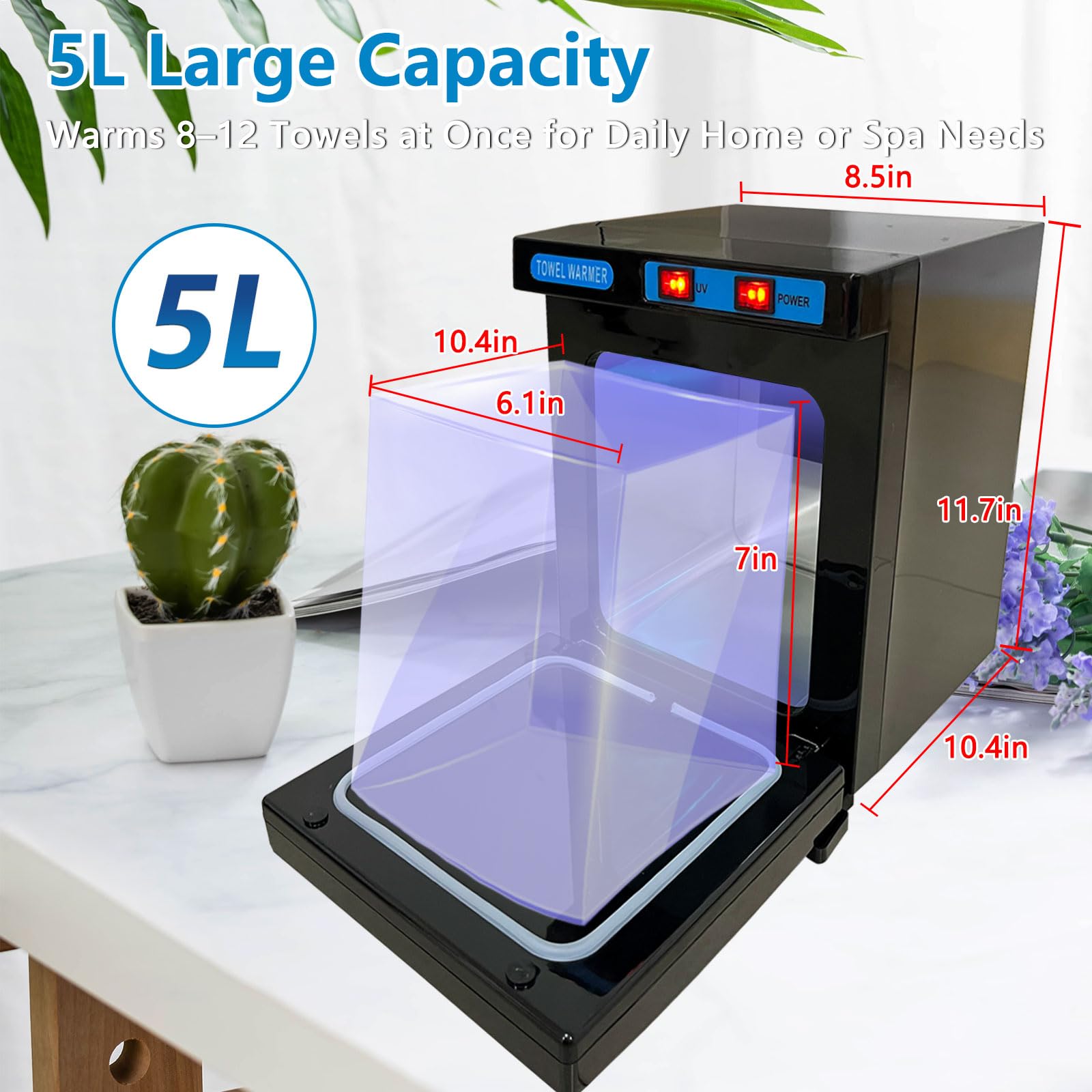 Scaldasalviette, armadietto caldo da 5 l, con sterilizzatore UV, riscaldamento a 360° e riscaldamento rapido, facile da usare per bellezza, salone, spa e uso domestico