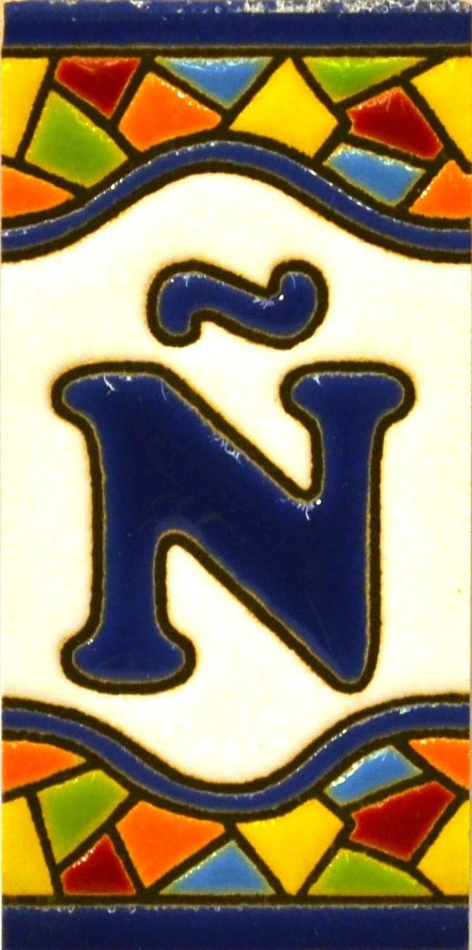 House letters 3 inch. Handpainted house letter tiles for signs addresses and names. Address numbers for houses. House address numbers and letters. Design Design MOSAICO MINI 2,87" x 1,38" (LETTER Ñ)
