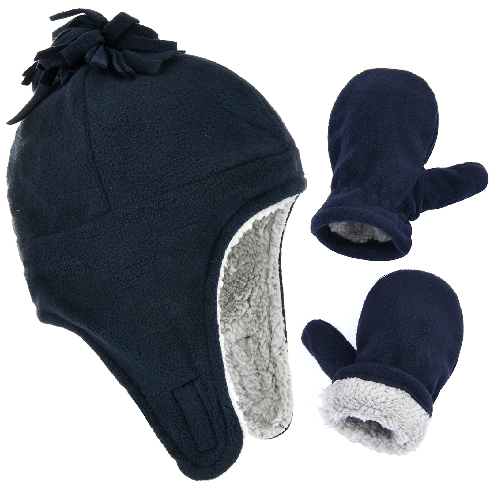 Toddler Winter Hat with Mitten Set Fleece Sherpa Lined