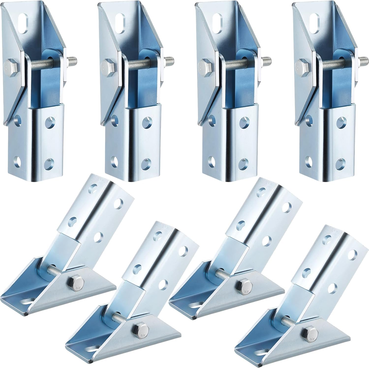 8 Pcs Adjustable Brace Fitting, Fit for 1/2" Bolt in 1-5/8" Strut Channel, Solar Panel Bracket Base 8 Hole Wing 180 Degree Turn Joint Connector Bracket for Mounting and Supporting Solar Panel