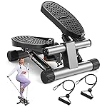 Niceday Steppers for Exercise, Mini Stair Stepper with Resistance Bands at Home Workout Equipment with 300LBS Loading Capacity, Hydraulic Fitness Stepper with LCD Monitor Sliver Gray