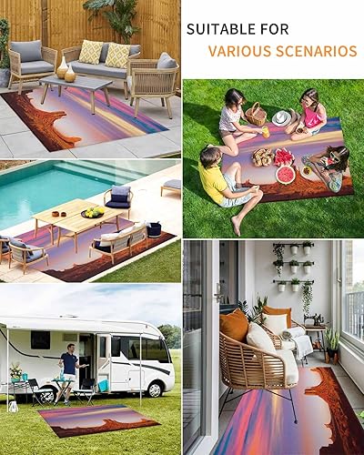 Miniatura 5 de Outdoor Area Rugs for Patio 6x9FT, Desert Dreamy Sunset Sundown Sky Natural Sand Building Landscape Entryway Rug Carpet Doormat, Large Floor Mat for