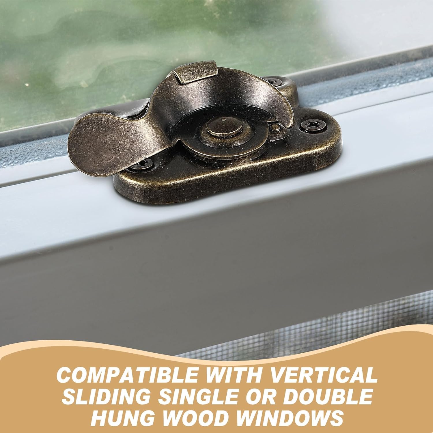 Hicarer 20 Pack Steel Window Sash Lock Casement Window Lock CTC 2", Windows Locks Security Replacement for Single/Double Hung Wood Windows(Antique Brass)