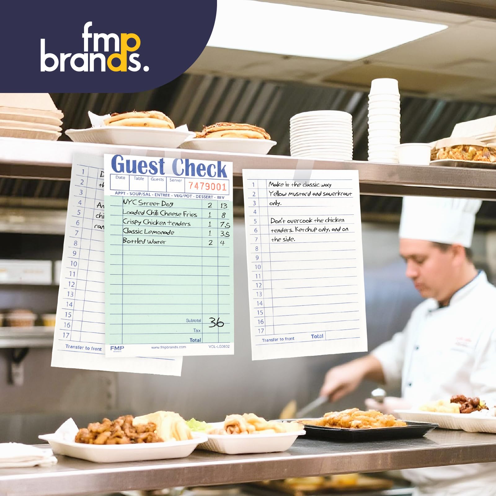 Bloc de notas de una sola pieza para restaurantes, 1 parte perforada, color verde y blanco, con parte inferior para recibos de invitados, para bares, cafeterías y pedidos de restaurante