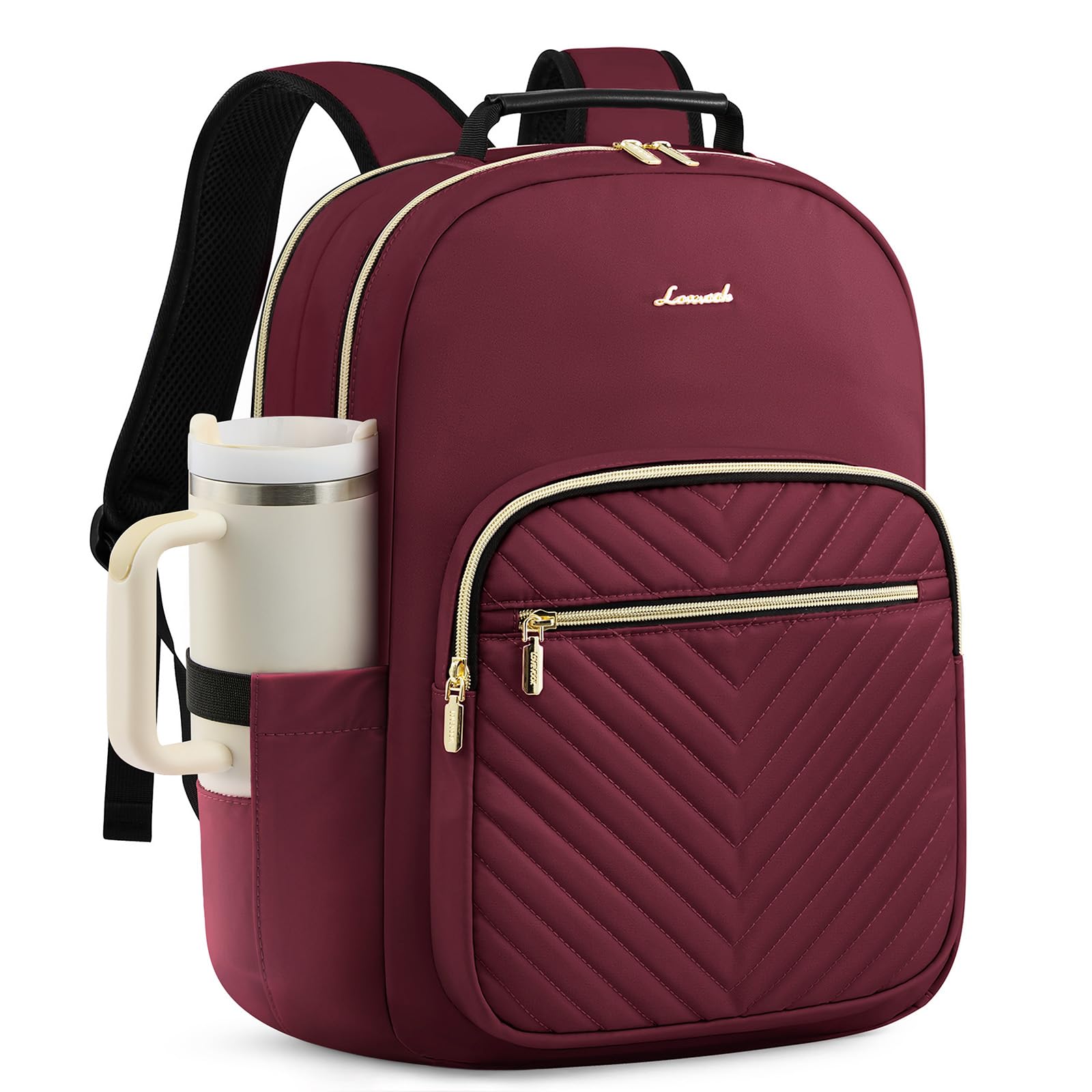 LOVEVOOK Laptop Backpack Purse for Women, Work Business Travel Computer Bags, College Nurse Backpack for Womens, Quilted Casual Daypack with USB Port, Fit 15.6 Inch Laptop, Wine Red OEKO-TEX STANDARD 100