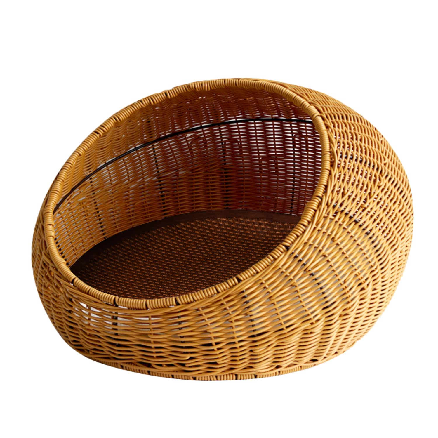 Cat Bed Rattan Semicircle, Cat Nest, Woven Cat Basket, Handmade Cat Bed, Handcrafted Cat Lounger, Rattan Woven Cat Hideaway, Dark Brown, All-season bed