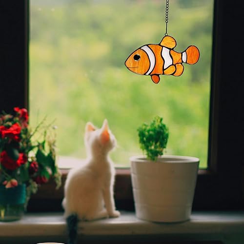 Miniatura 4 de Adorno decorativo de pececillos payaso con vitrales, decoración para colgar en la ventana temática de playa del océano para amantes de los peces