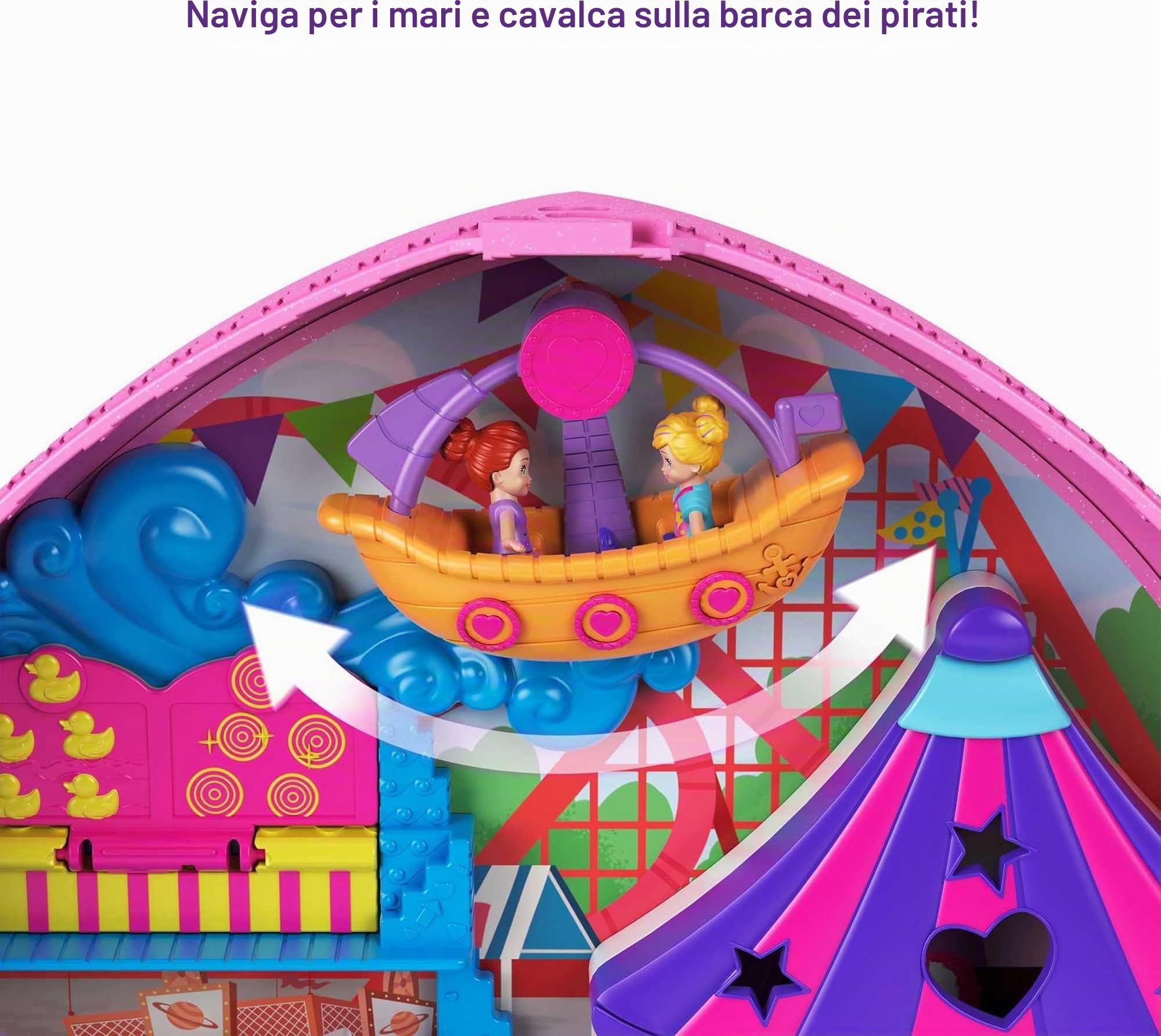 Polly Pocket Zainetto dei Segreti, 2 Micro Bambole, Carretto dei Gelati e Giostre, Giocattolo per Bambini 4+Anni, GKL60, Imballaggio Standard