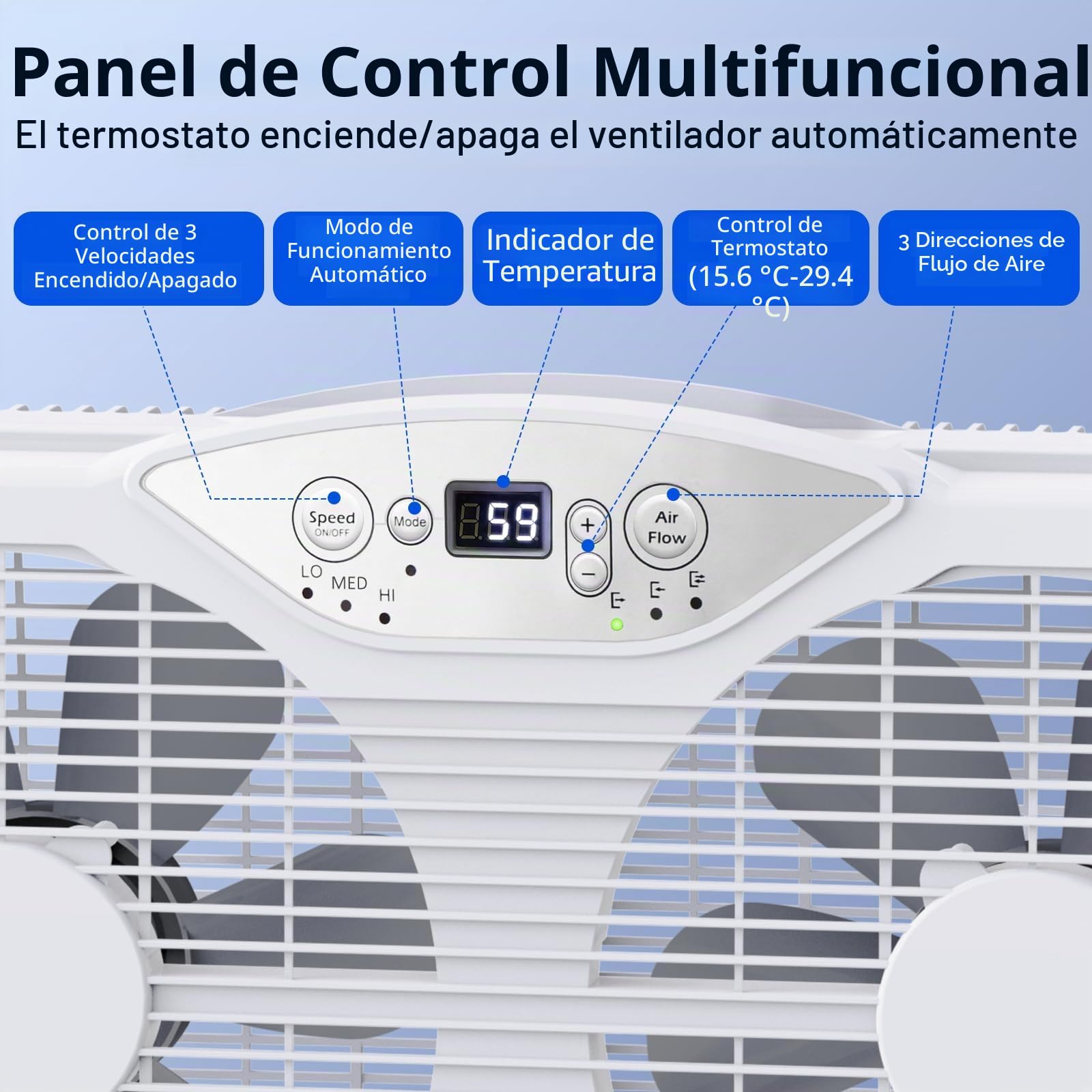 shinic Ventilador de ventana doble con control remoto, cuchillas de 9 pulgadas, flujo de aire reversible, control de termostato, 3 velocidades, 3 funciones, ancho expandible de 23.8 a 37 pulgadas,