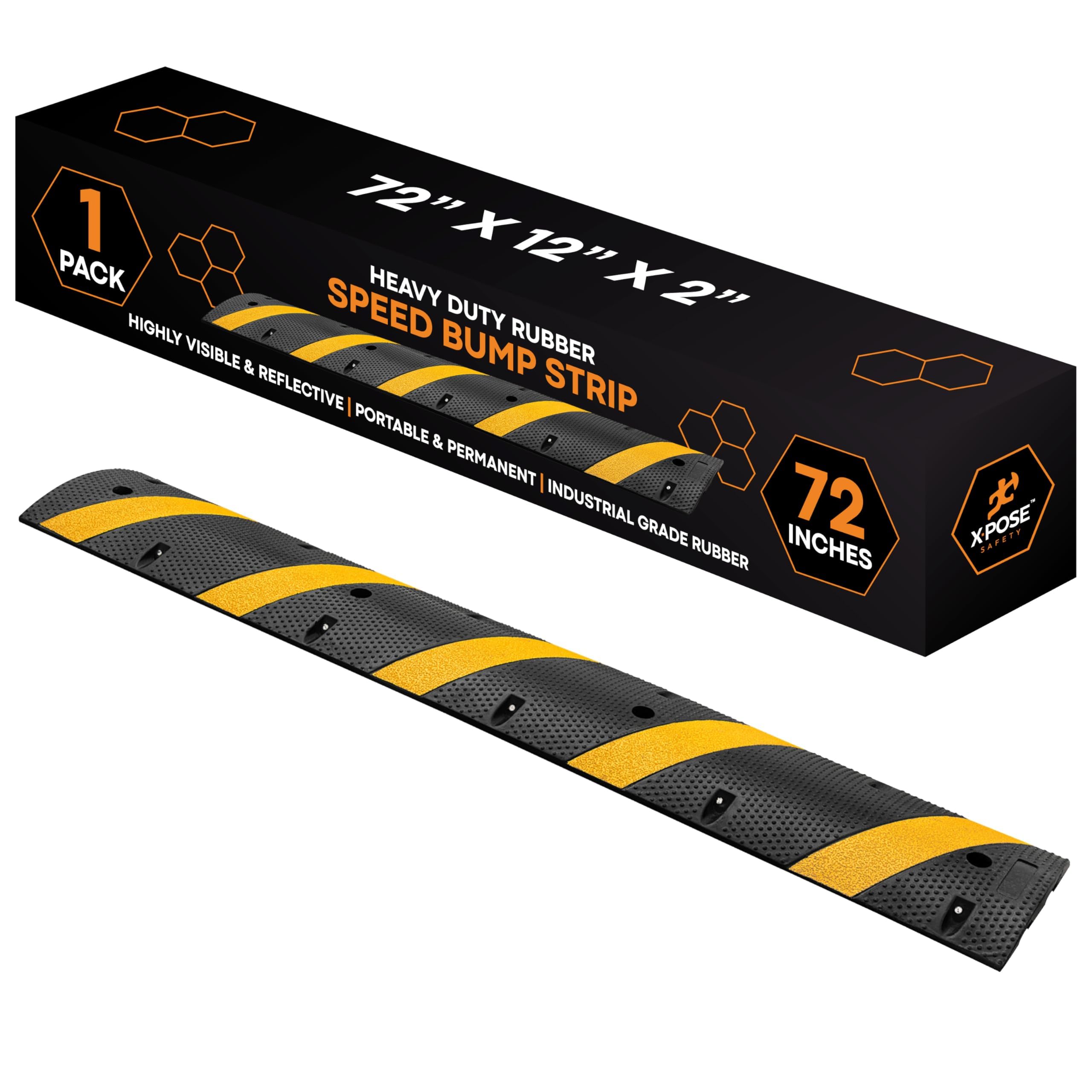 Xpose Safety 6 Ft Rubber Speed Bump (1 Pack) – Heavy Duty 22,000 lbs Capacity, Modular Interlocking Traffic Hump for Speed Control, Driveways, Roads, Parking Lots, Ramps, and Outdoor Safety