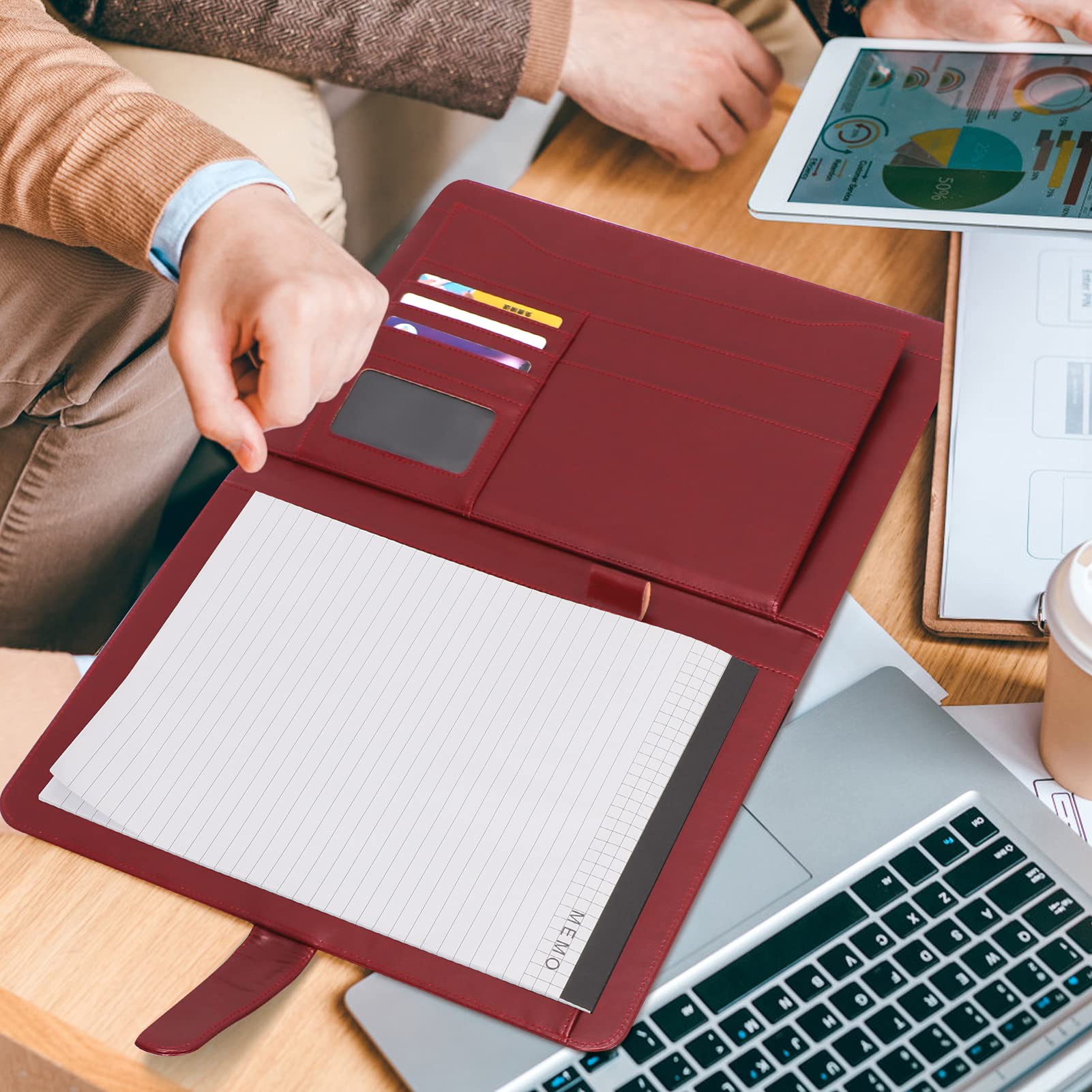 Skycase Dokumentenmappe A4 Grau - Veganes Leder Konferenzmappe Mit Ringhalter