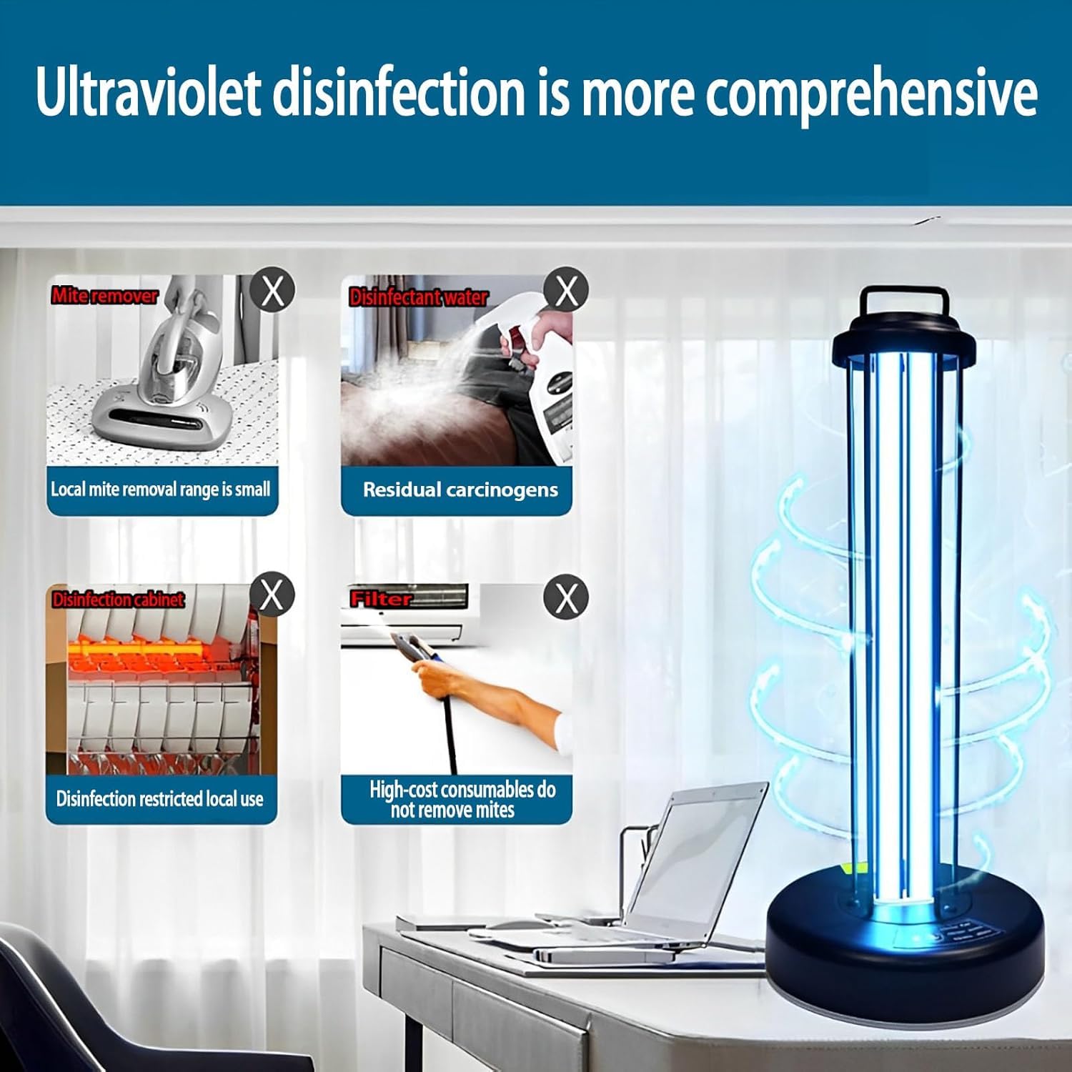 Esterilizador UV Dispositivo De Desinfección para El Hogar Lámpara De Esterilización óptima De Luz Ultravioleta Tasa Antibacteriana Uvc Lámpara De Desinfección Portáti, Black, 100W
