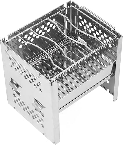 Estufas de campamento de leña, estufa plegable de acero inoxidable para mochileros, cocina de barbacoa para picnic barbacoa, olla potable al aire