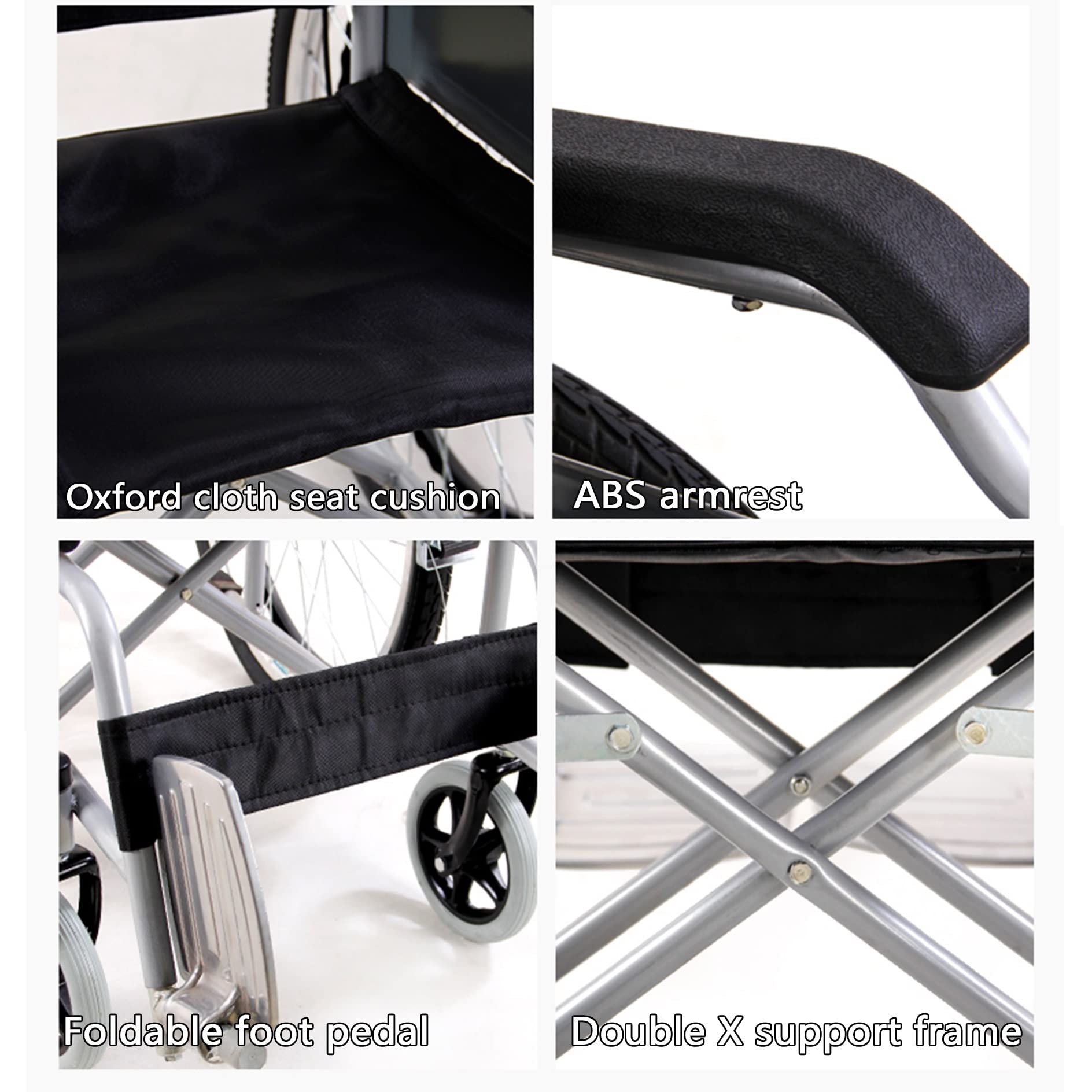 Silla de Ruedas de Transporte Plegablera,Sillas de Ruedas Autopropulsables Plegables Fuertes para Adultos/Black