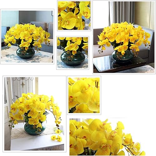 Miniatura 3 de SEYFI Flores artificiales Phalaenopsis - Decoración de orquídeas artificiales de tacto real, bonsái con hojas, flores falsas con arreglo de jarrón