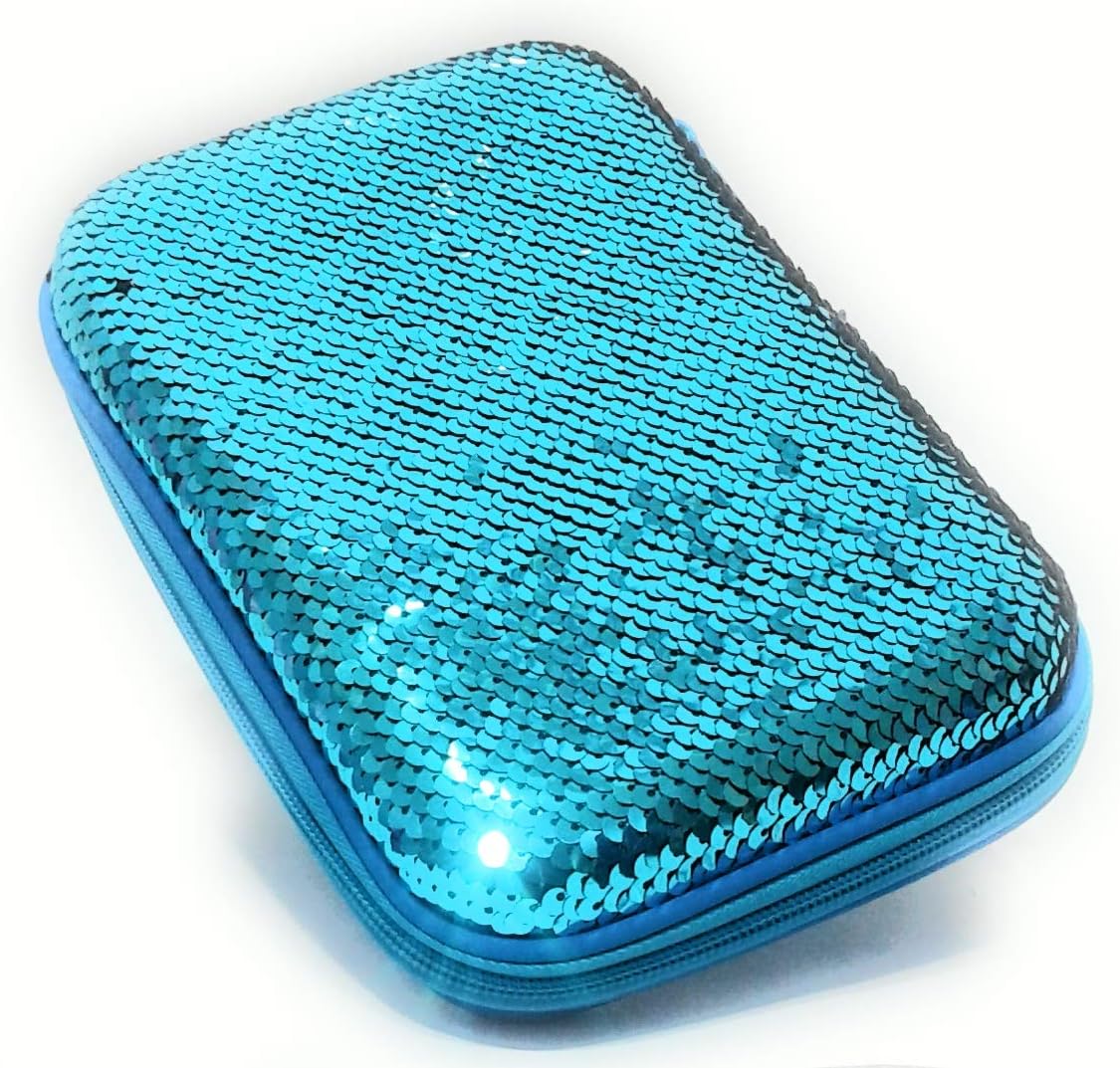 Sardar Ji Toys Multipurpose Sequins Hardtop Broad Large Capacity Stationery Organiser Pencil Pouch for Birthday Party Return Gift & Other Multi-Purpose Uses (Pack of 1) (Blue)