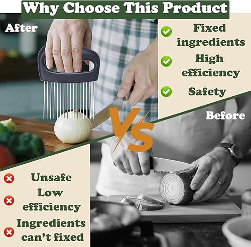Miniatura 5 de Soporte de cebolla extra grande para rebanar, cortador de verduras de cebolla, cortador de tomate extragrande con 16 agujas largas, picador de