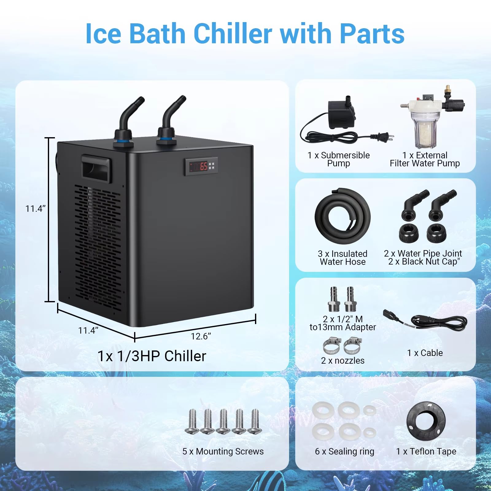 Enfriador de baño frío con filtro y bomba, sistema de refrigeración de temperatura constante de 79 galones, 5-40 ℃, pantalla LED para bañeras y uso universal