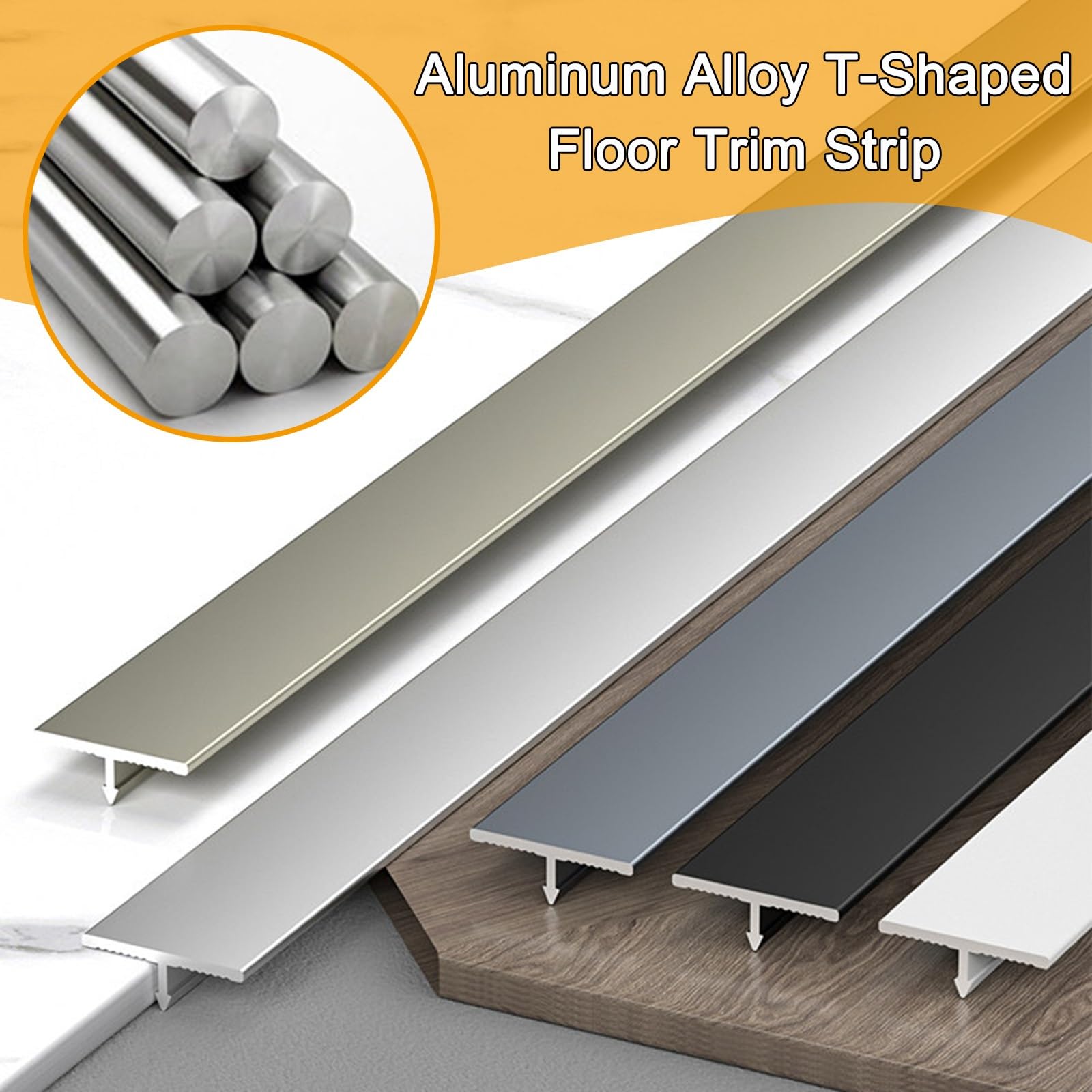 Aluminiowy profil T Trat, 100 cm, 3 sztuki, separator progowy podłogowy i listwa wykończeniowa, do drewna i płytek (biały, 15,0 mm)