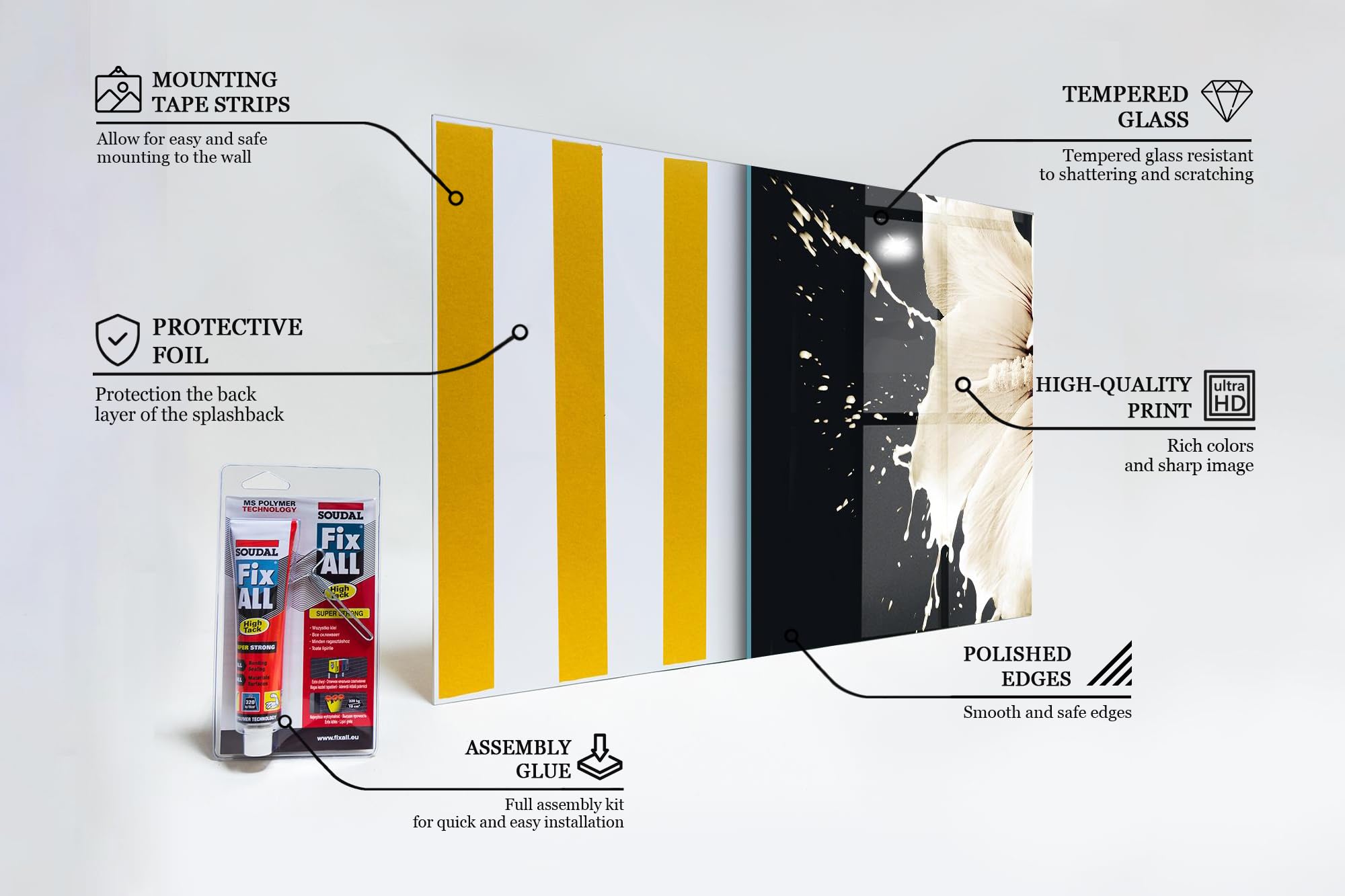 Wallfluent 100x50 cm Pannello Cucina Decorazione Murale - Fiore Bianco Astratto