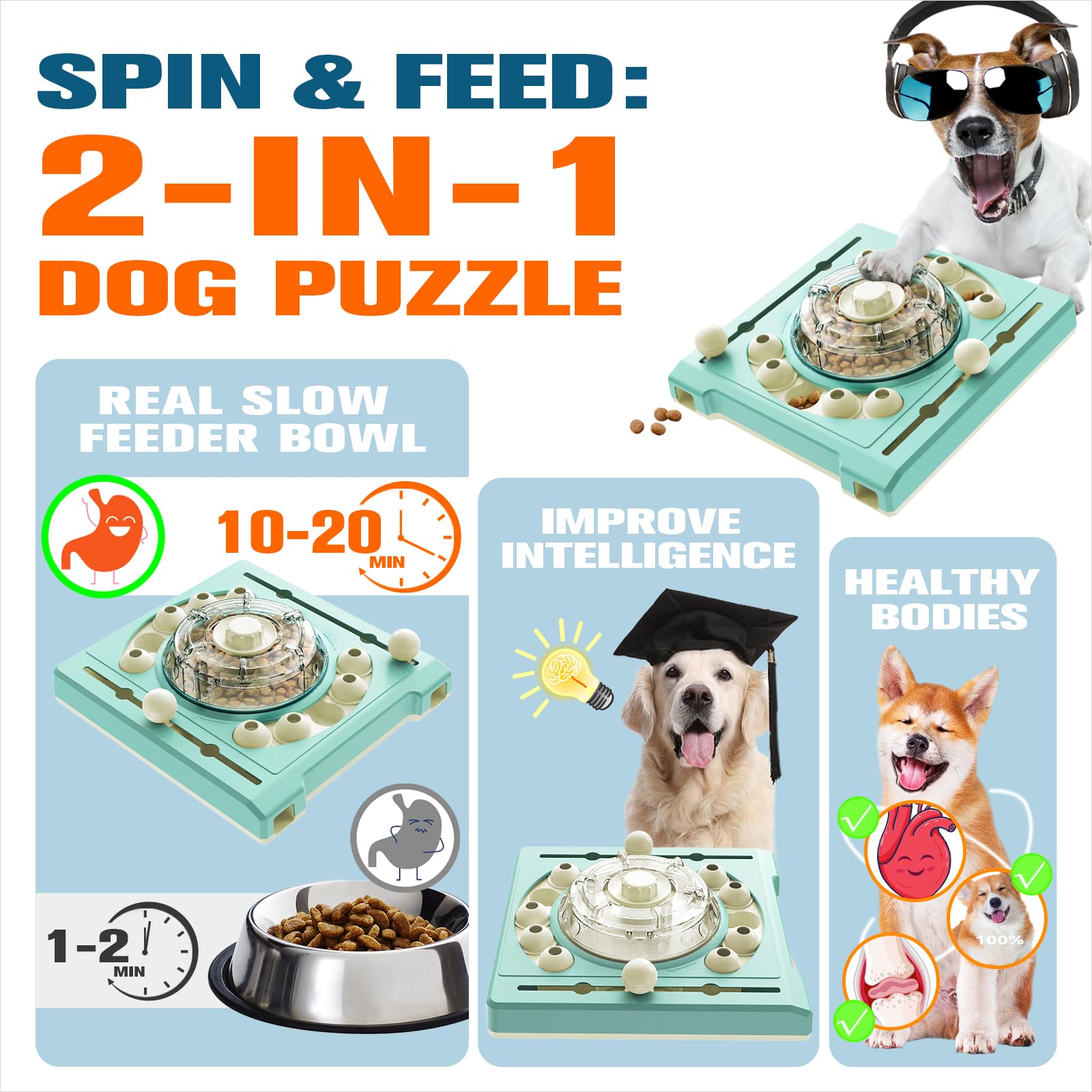 KADTC Dog Rotating Puzzle Games Toy Level 2 in 1 Centralized Food Dispensing Design Enrichment Mental Stimulation Toys DEGX