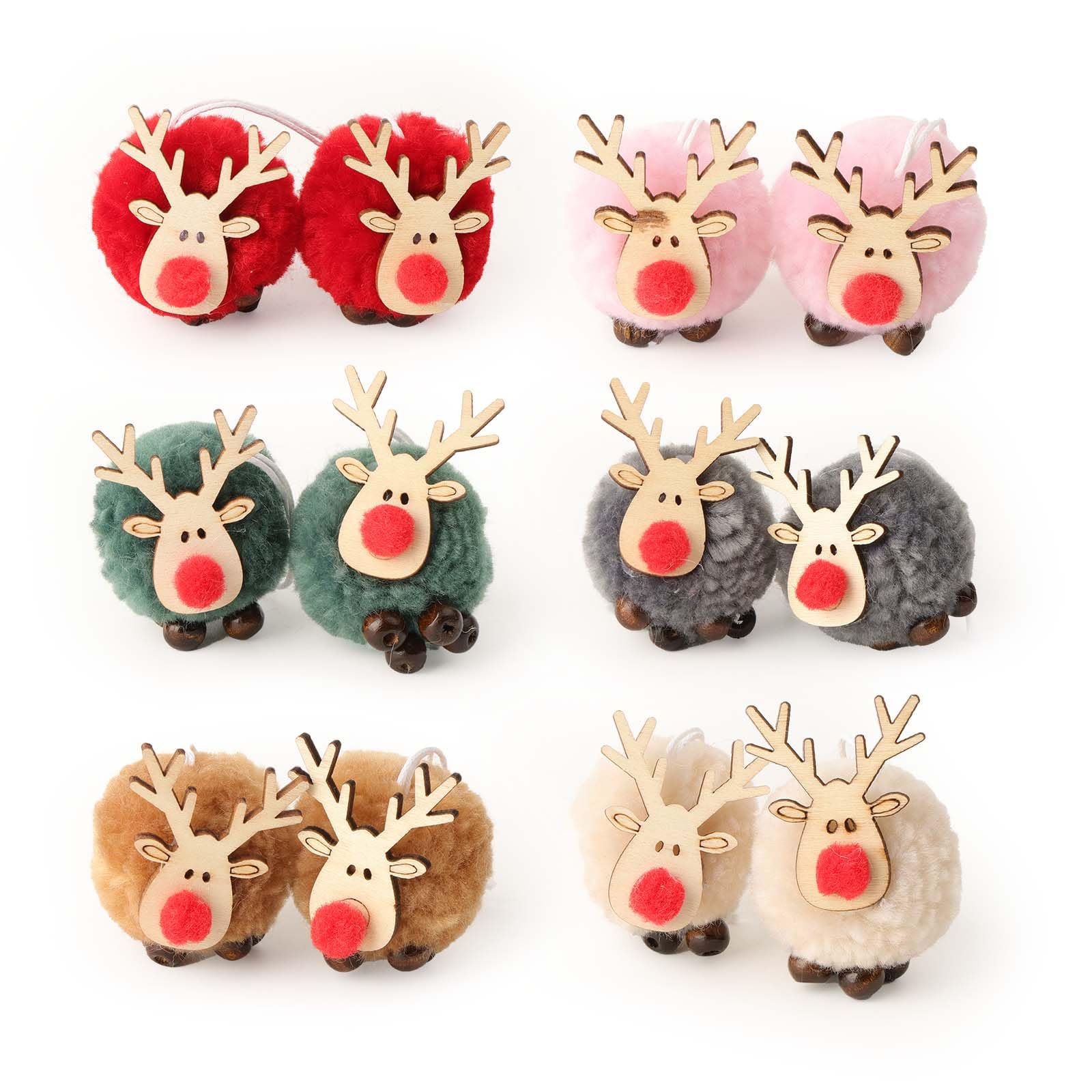 12 Stück Weihnachtsbaum Anhänger Elche - Filz Holz Deko Für Weihnachtsbaum