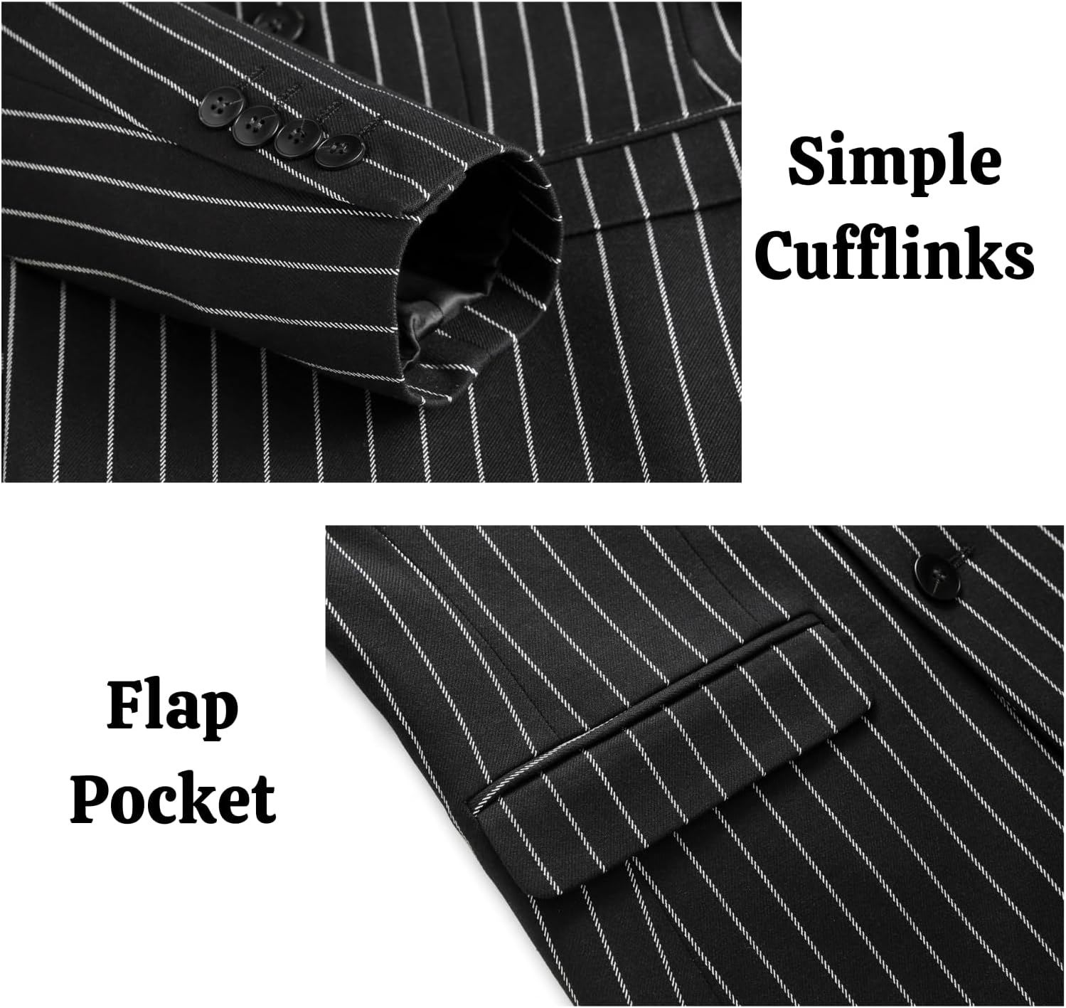 UNINUKOO Mens 2 Piece Pinstripe Suit for Men Double Breasted Tuxedo Business Wedding Dinner Party Jacket Pants Suit Set - Image 4