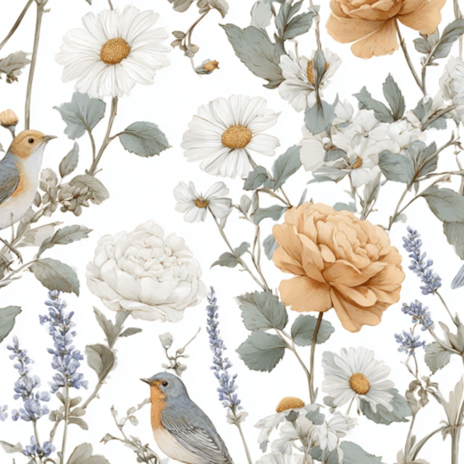 DERUINVAIO Self Adhesive Feature Removable Romantic Wildflower Hand Peel and Stick Vinyl Wallpaper Roll, Sticky Lining Paper for Bedroom, Living Room, Kitchen Walls