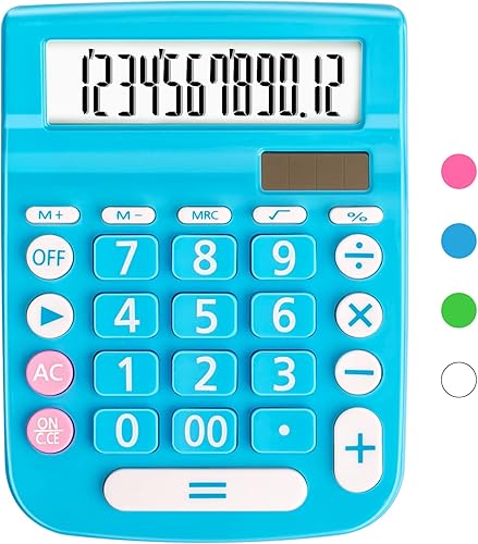 Calculadoras de escritorio, botón grande de pantalla grande, energía solar y de batería dual, 12 dígitos pequeña calculadora funcional básica