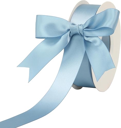 DINDOSAL Cinta azul polvorienta para boda, cinta de satén azul polvoriento, cinta de seda de 1 pulgada para envolver regalos, ramo de novia, baby