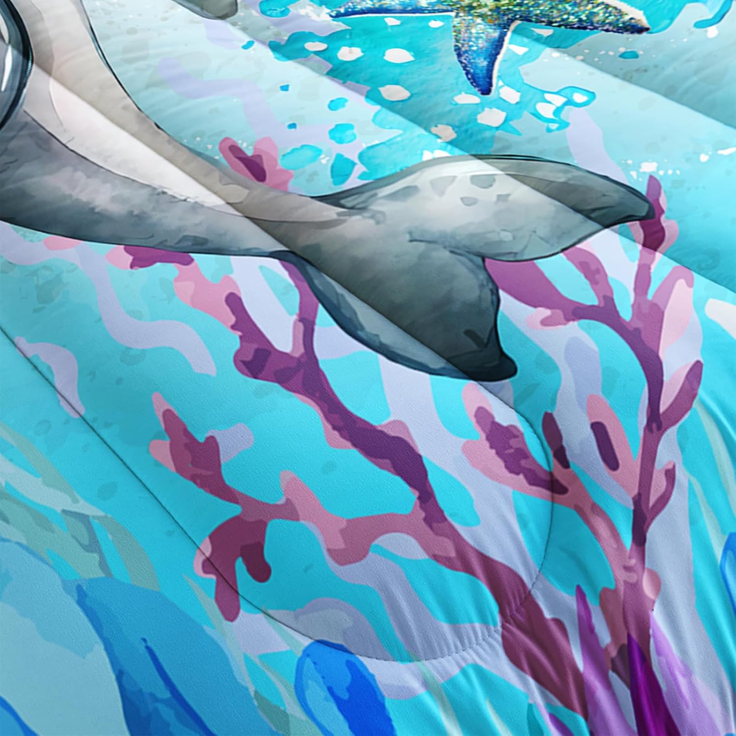 AILONEN Dolphin Comforter Set Full Size, Kawaii Jumping Dolphin Bedding Set for Kids Girls,Ocean Theme Bed in a Bag Duvet Set,3 Pieces,1 Quilt and 2 Pillowcases,Soft Microfiber