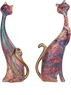 Two Oil Painting Art Resin Sculpture Statue Cats for Home Office Hotel Bookshelf Desktop Decoration 10.68 Inches Tall