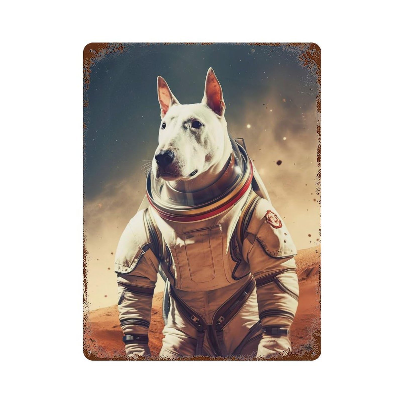 English Bull Terrier Mars Weathered Tin Sign 15.7"x11.8", Ideal for Basement, Hobby Room And Garage Decor