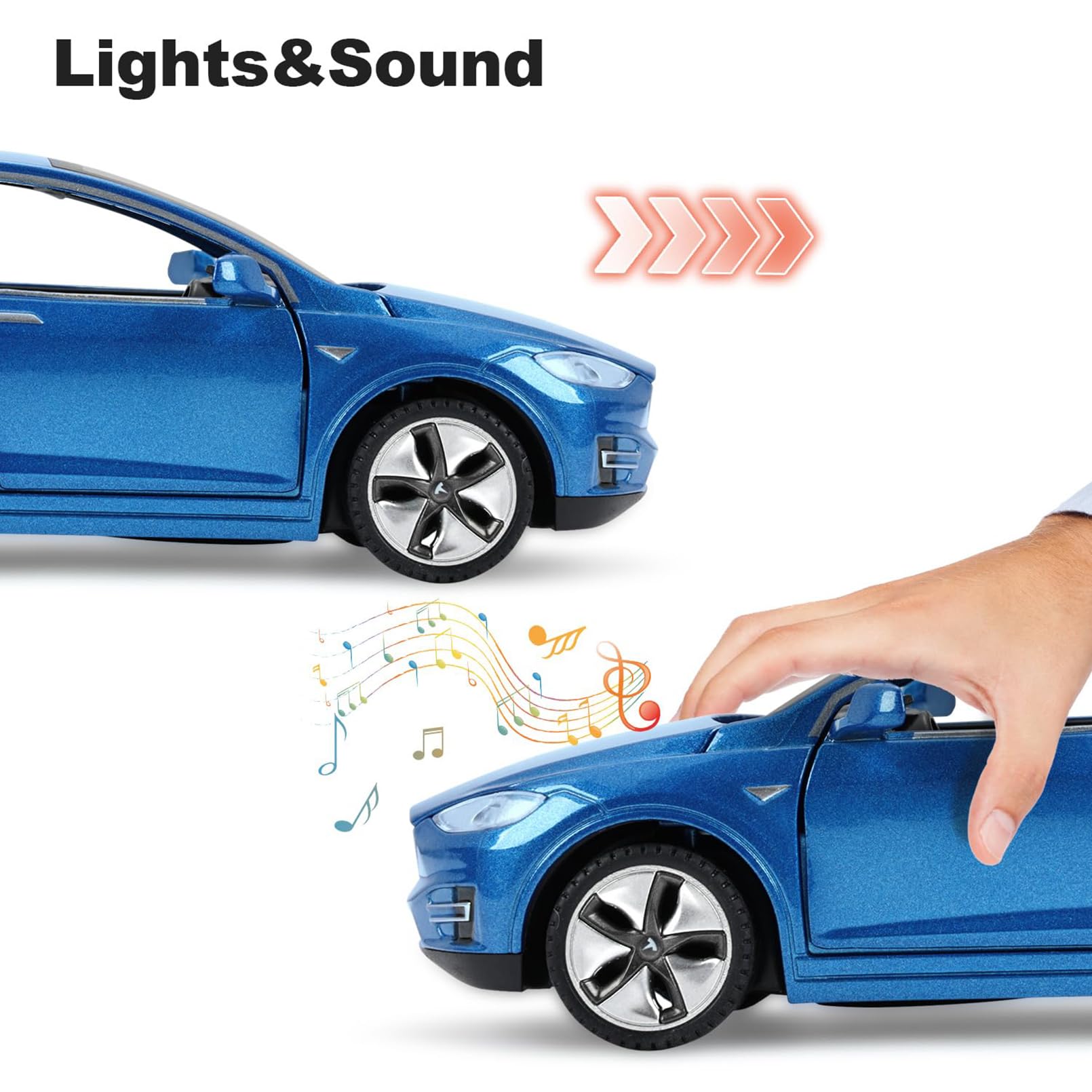 Tesla Model X 1:32 Modellino Macchinina con Luce e Musica, Funzione Pull-Back, Lega Pressofusa, Ideale per Bambini dai 3 anni e Collezionisti (Blu)