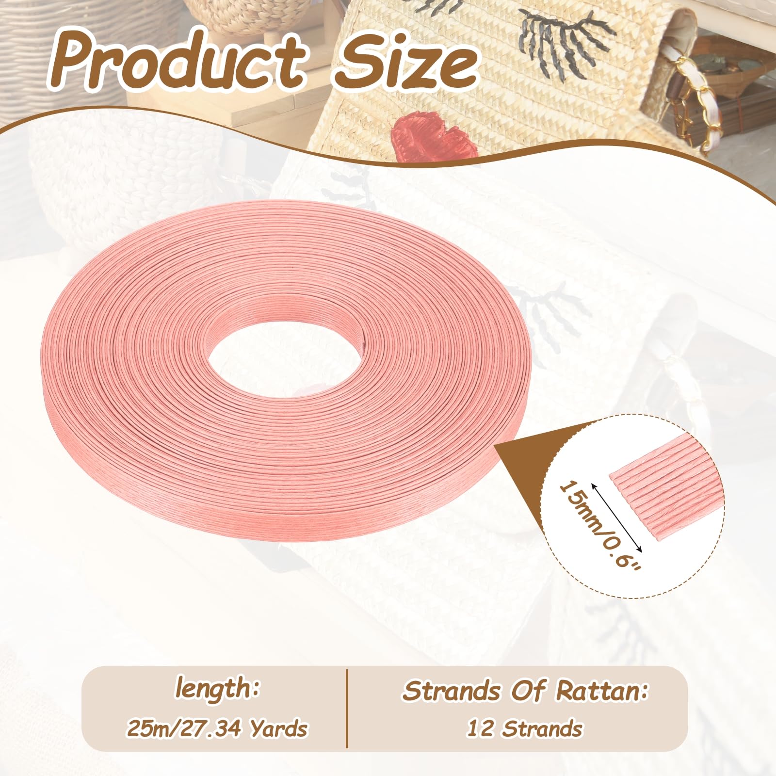 PATIKIL 27.3 Yards x 0.6" Paper Rattan Weaving Cane - Image 2
