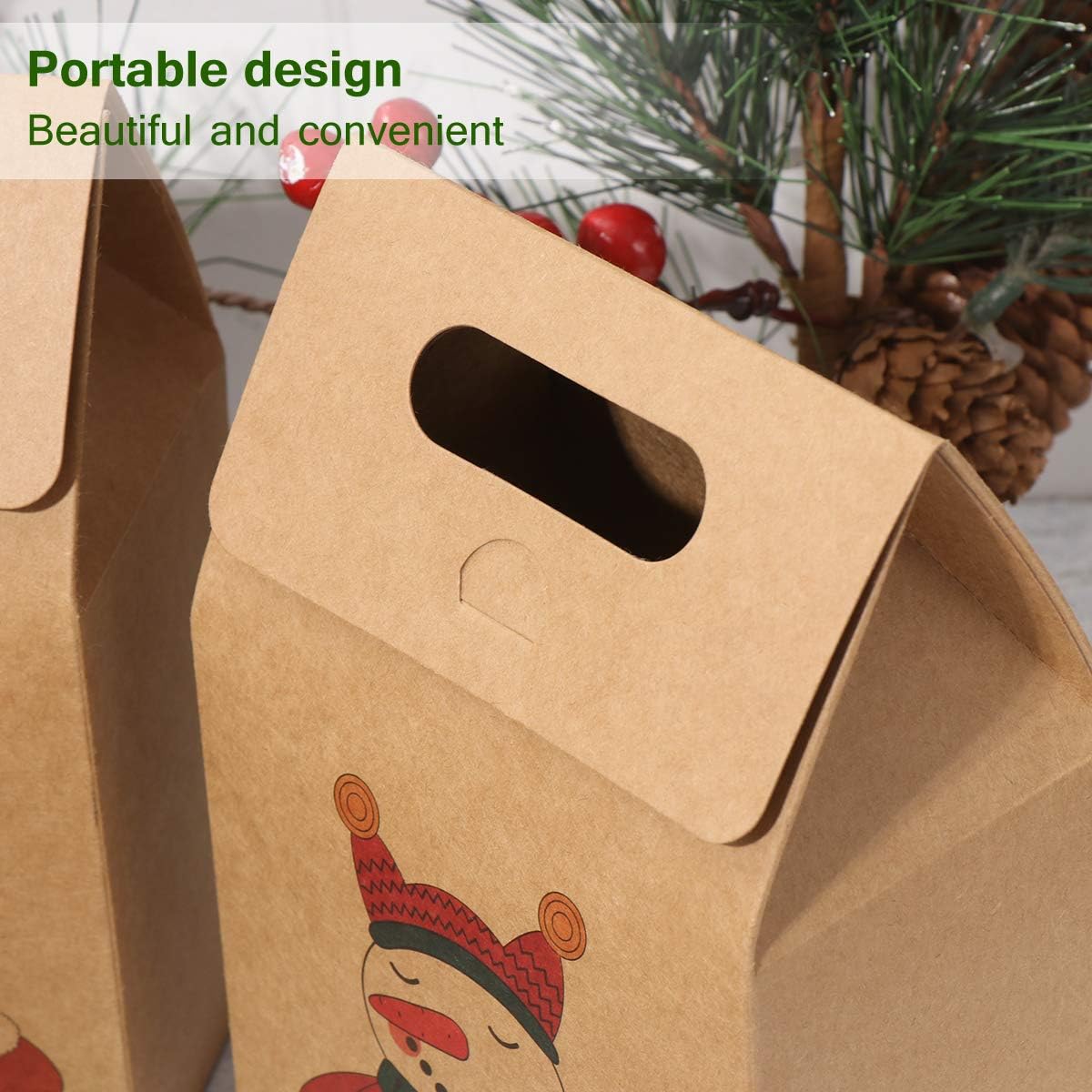 16pcs Christmas Kraft Paper Gift Boxes, Xmas Candy Goodies Treat Bags for Holiday Party Supplies - Christmas Tree, Santa, Elk, Snowman