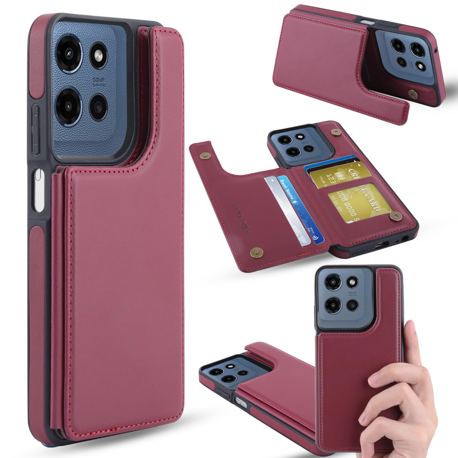 ASAPDOS for Motorola Moto G 5G 2025 Case with Card Holder,PU Leather Shockproof Flip Case with RFID Blocking Card Holder and Kickstand for Men Women