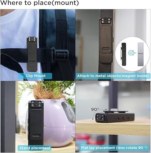 Miniatura 6 de X W EI UNION Mini cámara corporal con grabación de audio y video, cámara de bolsillo portátil con aplicación de teléfono, cámara espía pequeña,